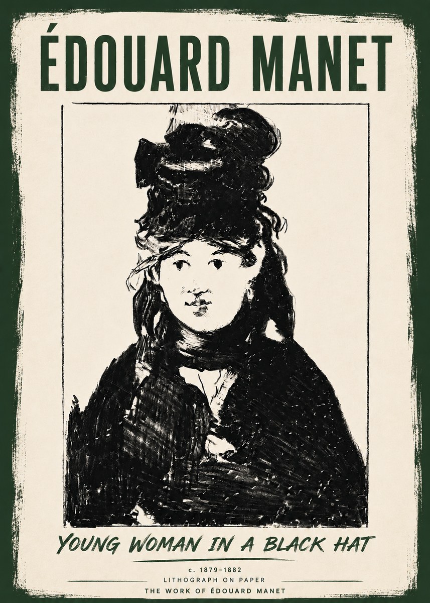 Édouard Manet Young Woman in a Black Hat II No6 - Póster
