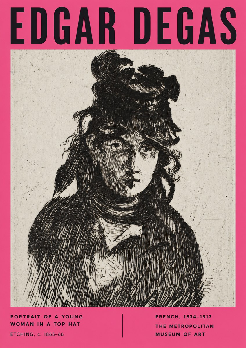 Edgar Degas Portrait of a Young Woman in a Top Hat No2 - Póster