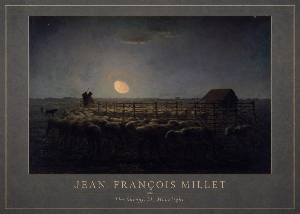 Jean-François Millet The Sheepfold, Moonlight No1 - Póster