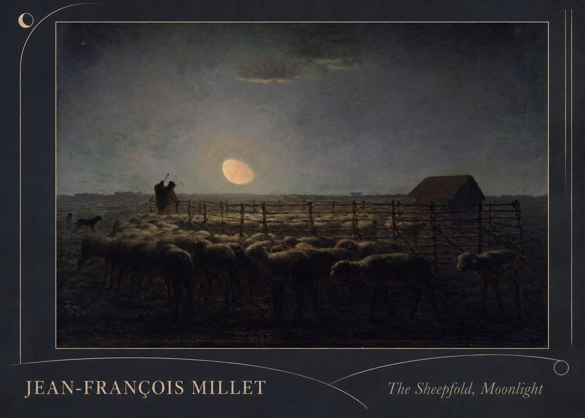 Jean-François Millet The Sheepfold, Moonlight No2 - Póster