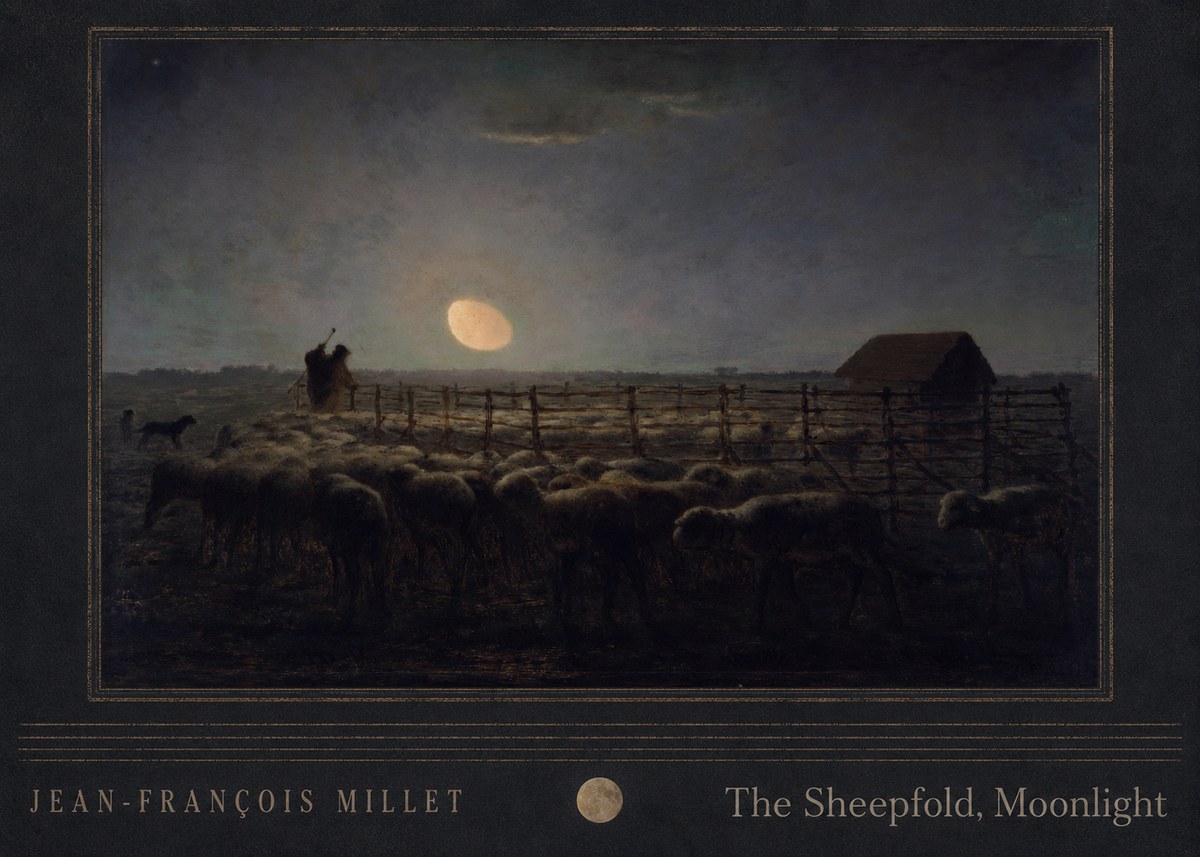Jean-François Millet The Sheepfold, Moonlight No4 - Póster