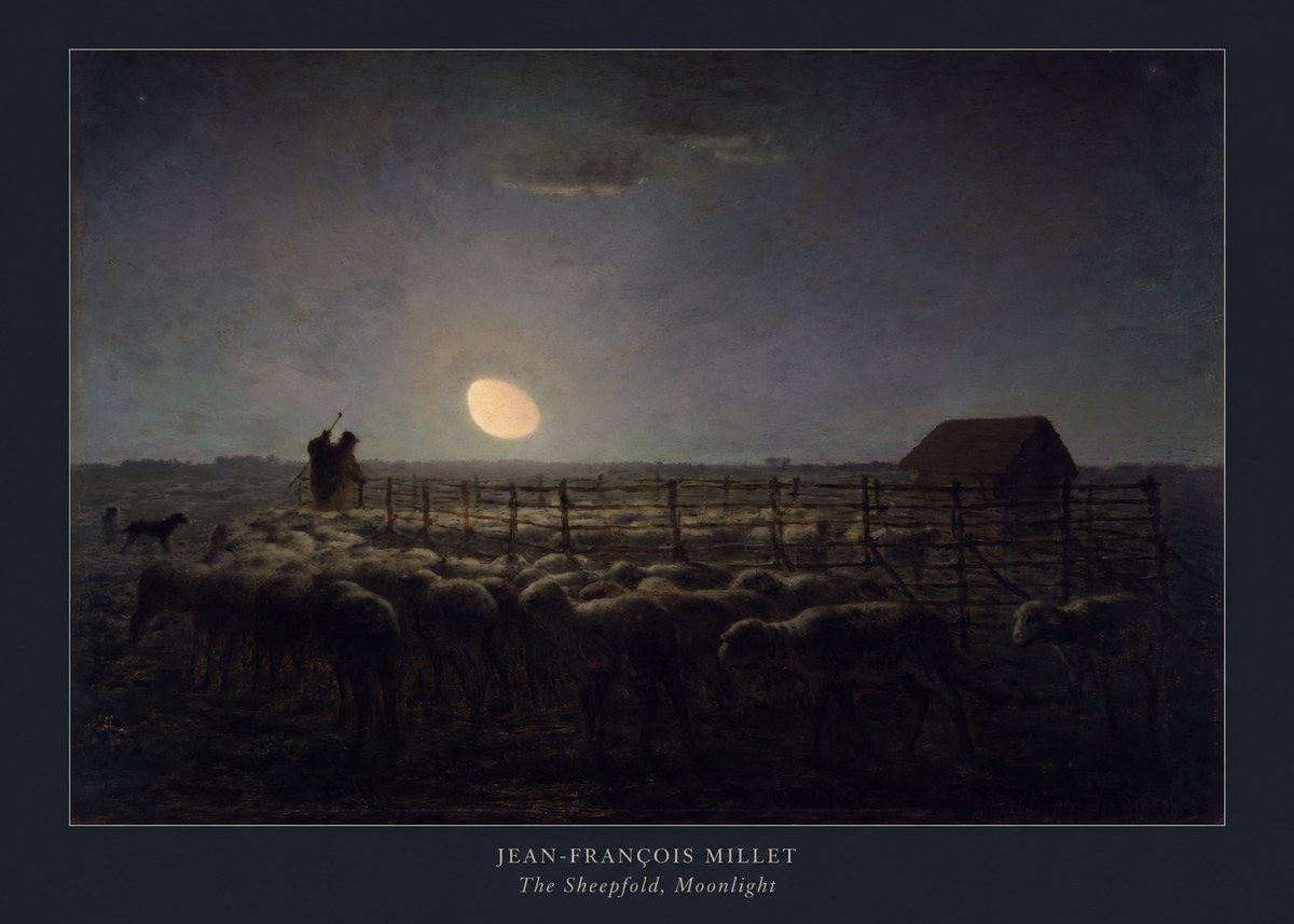Jean-François Millet The Sheepfold, Moonlight No5 - Póster