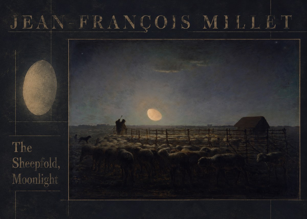 Jean-François Millet The Sheepfold, Moonlight No6 - Póster