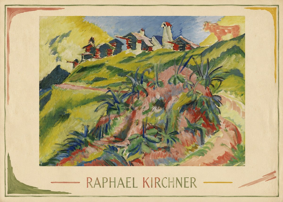 Raphael Kirchner Hillside Dwellings with Alpine Cow No2 - Póster