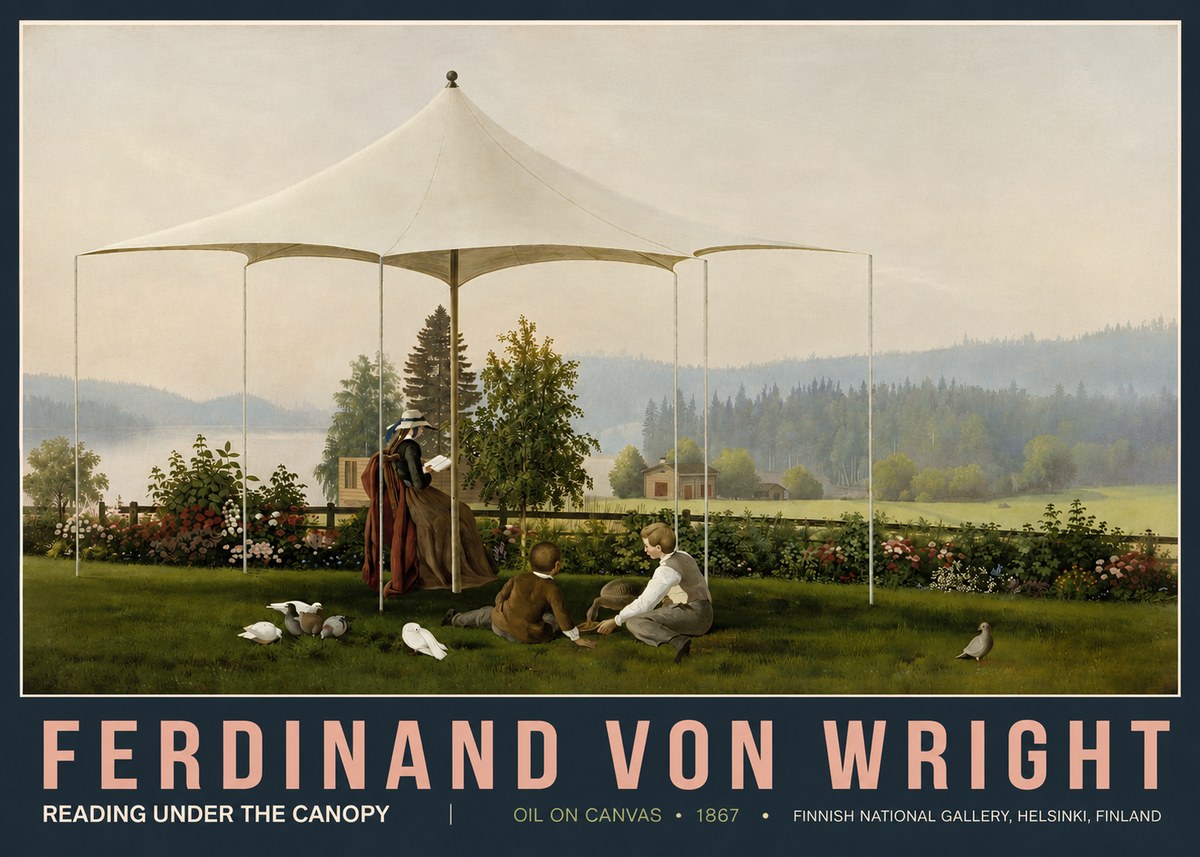 Ferdinand von Wright Reading Under the Canopy No5 - Póster