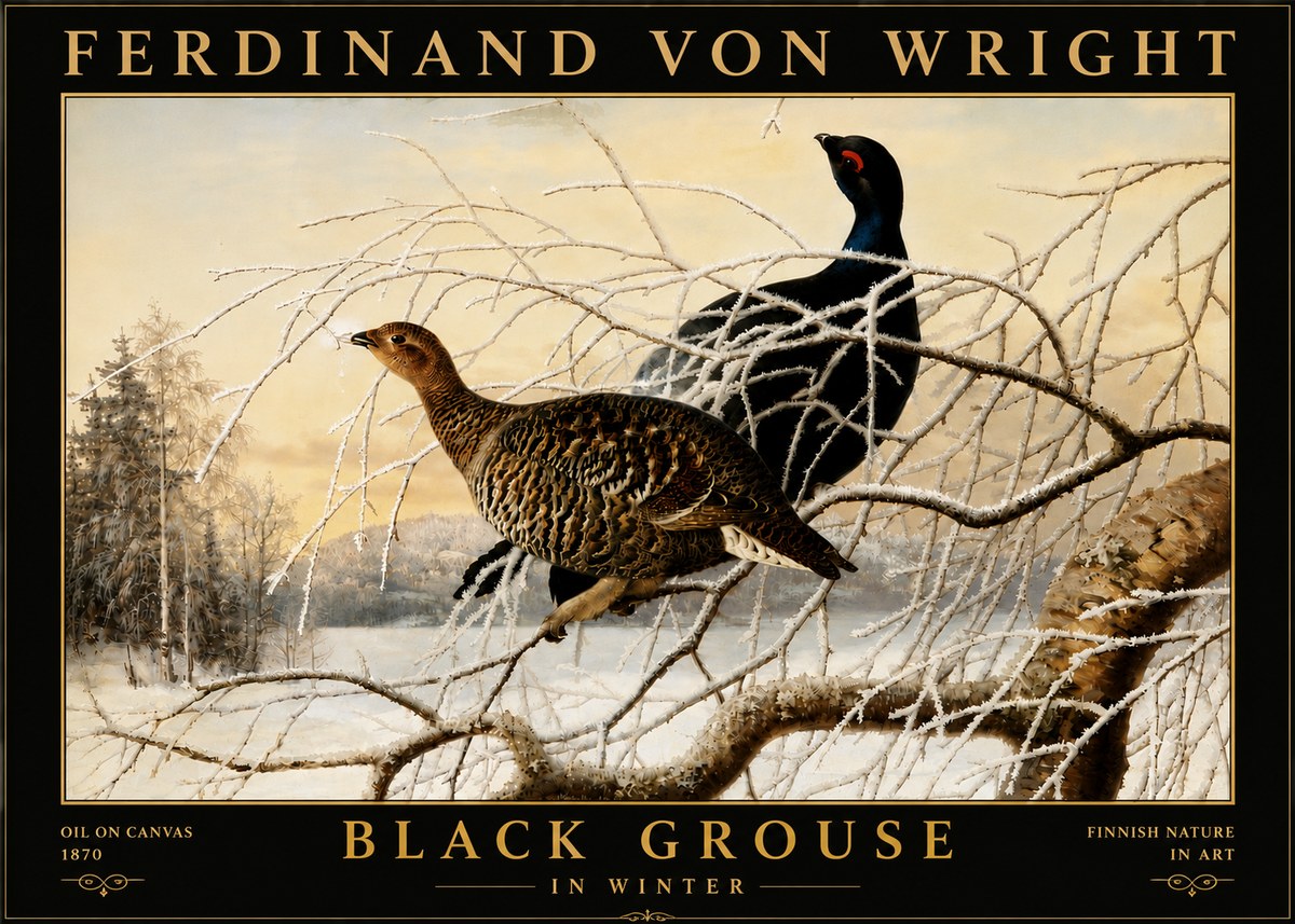 Ferdinand von Wright Black Grouse in Winter No6 - Póster