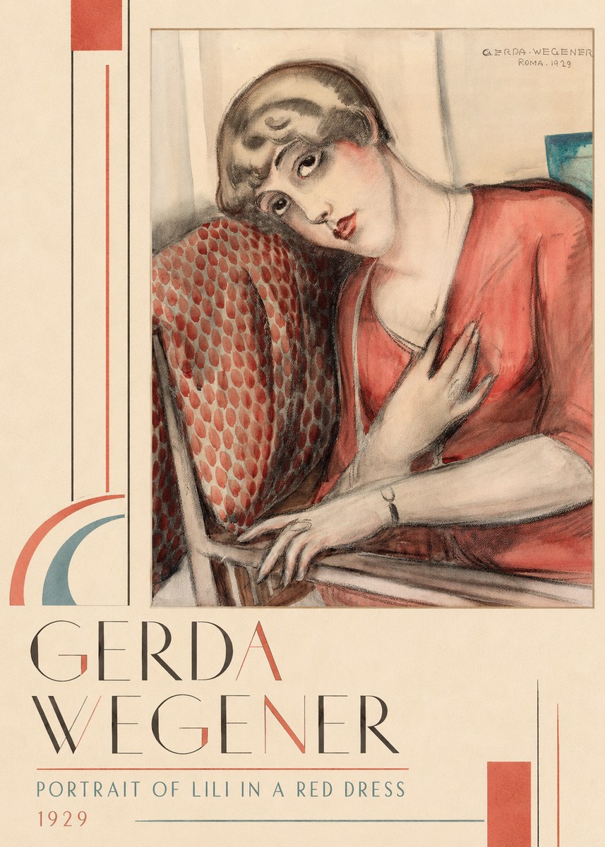 Gerda Wegener Portrait of Lili in a Red Dress No2 - Póster