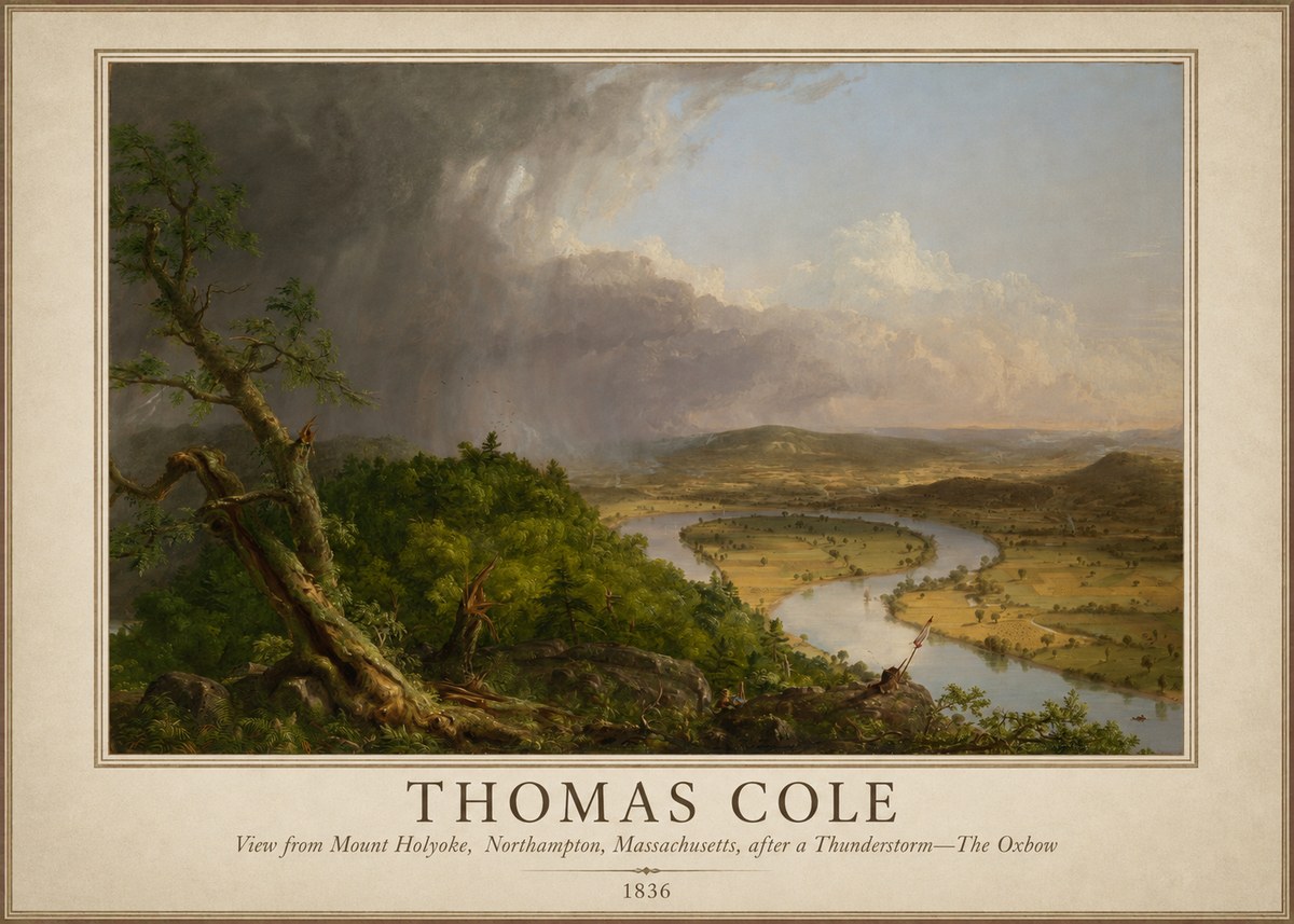 Thomas Cole View from Mount Holyoke, Northampton, Massachusetts, After a Thunderstorm—the Oxbow II No1 - Póster