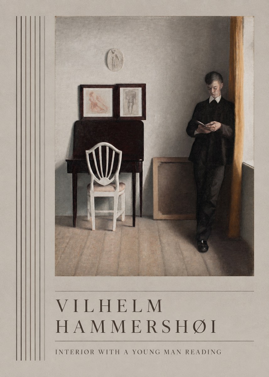 Vilhelm Hammershøi Interior with a Young Man Reading No5 - Póster