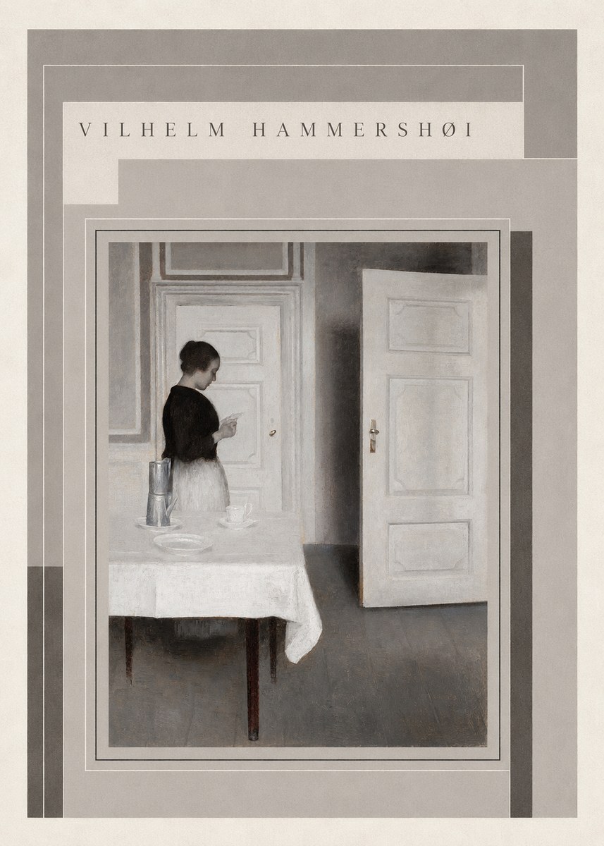 Vilhelm Hammershøi Interior with a Woman Reading a Letter No3 - Póster