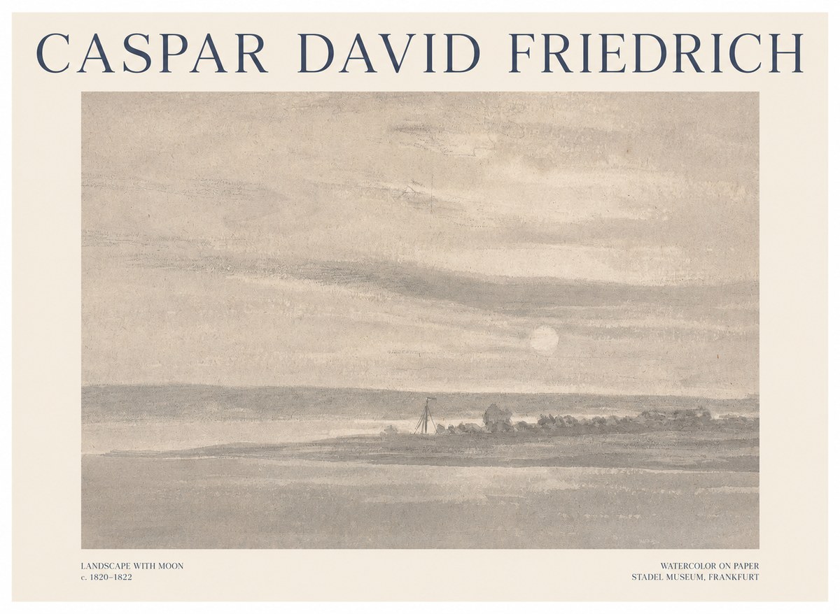 Caspar David Friedrich Landscape with Moon No1 - Póster