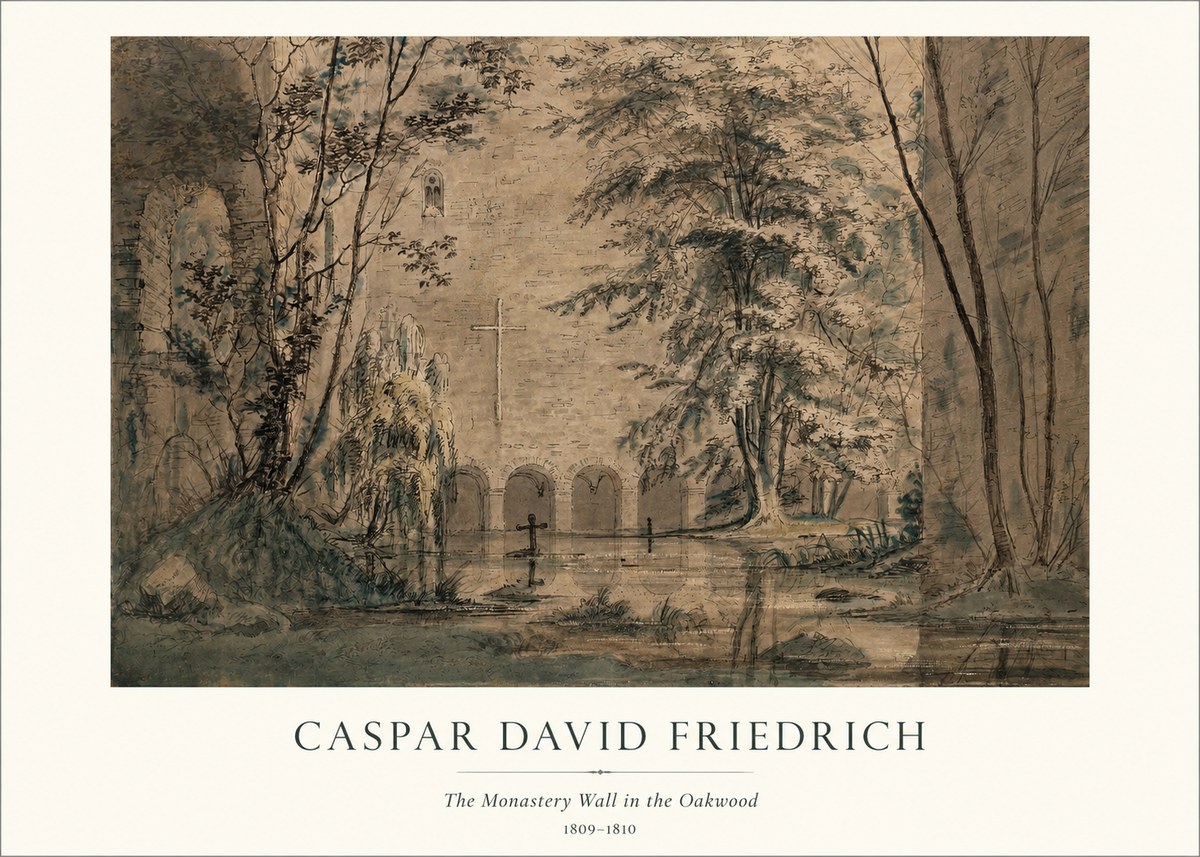 Caspar David Friedrich The Monastery Wall in the Oakwood No1 - Póster