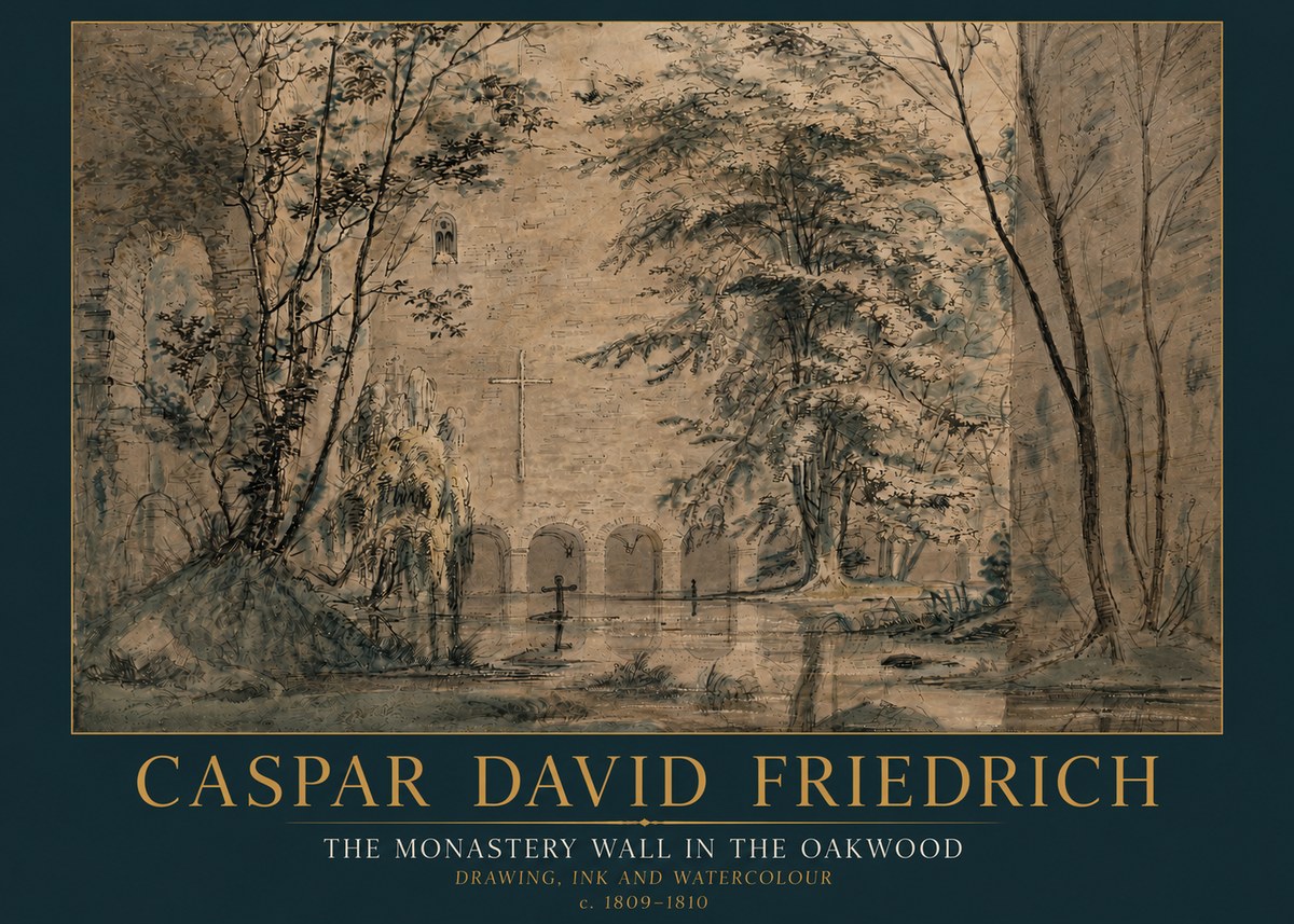 Caspar David Friedrich The Monastery Wall in the Oakwood No5 - Póster