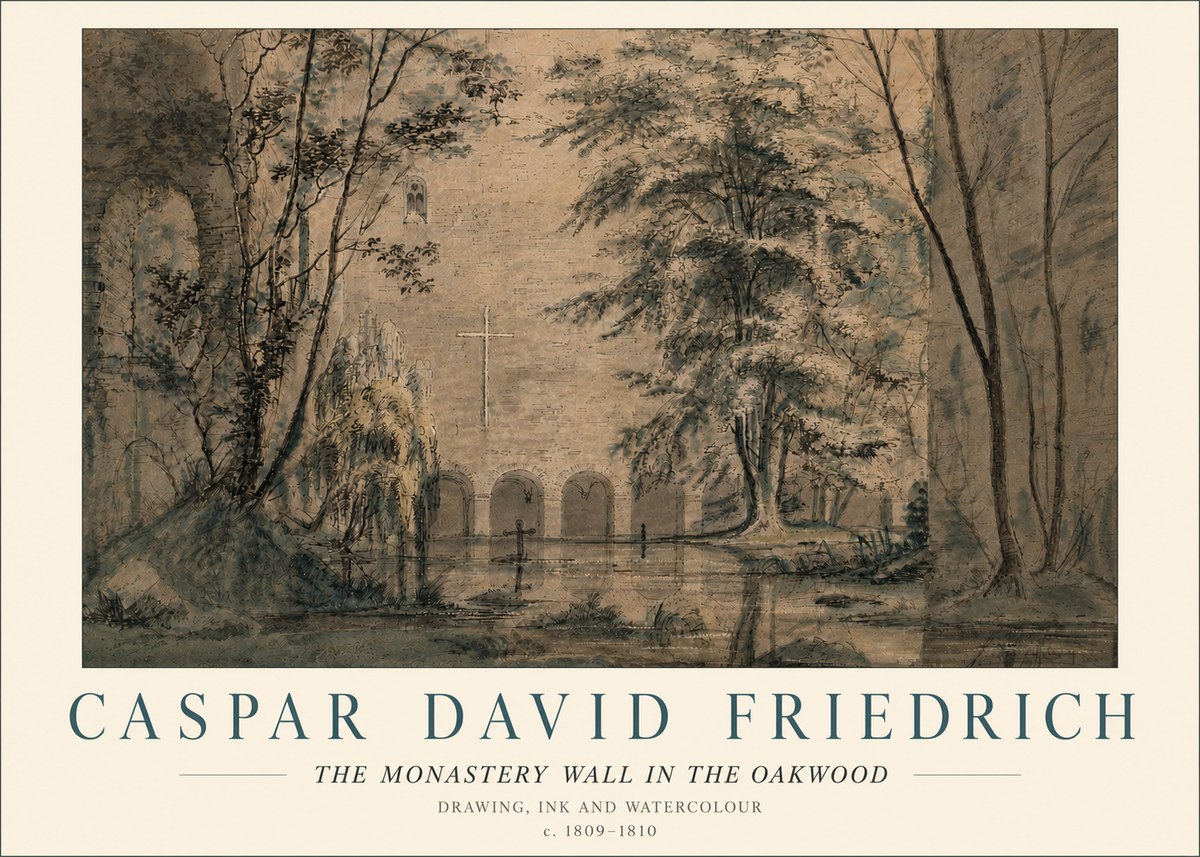 Caspar David Friedrich The Monastery Wall in the Oakwood No6 - Póster