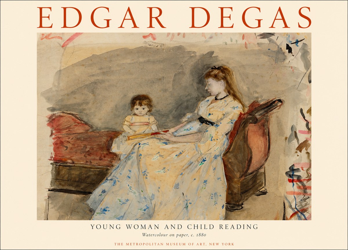 Edgar Degas Young Woman and Child Reading No1 - Póster