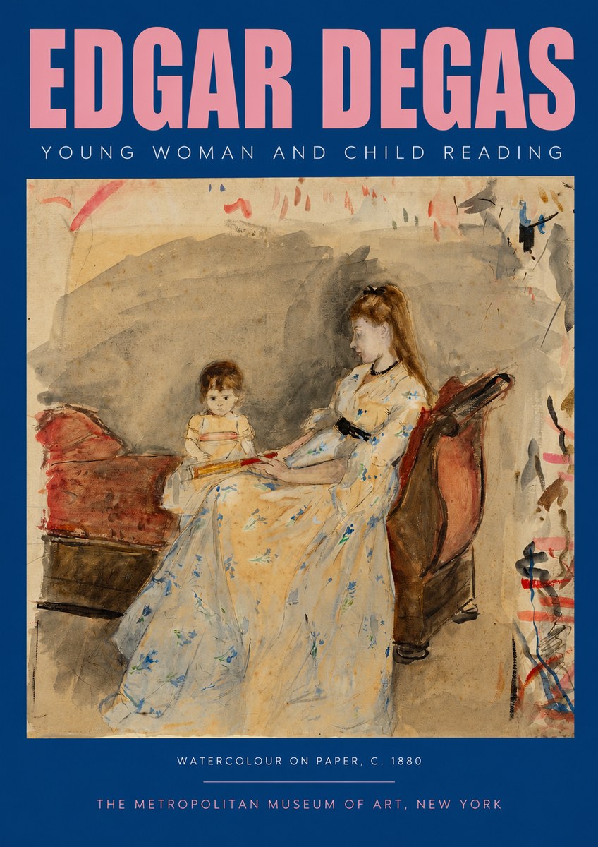 Edgar Degas Young Woman and Child Reading No2 - Póster