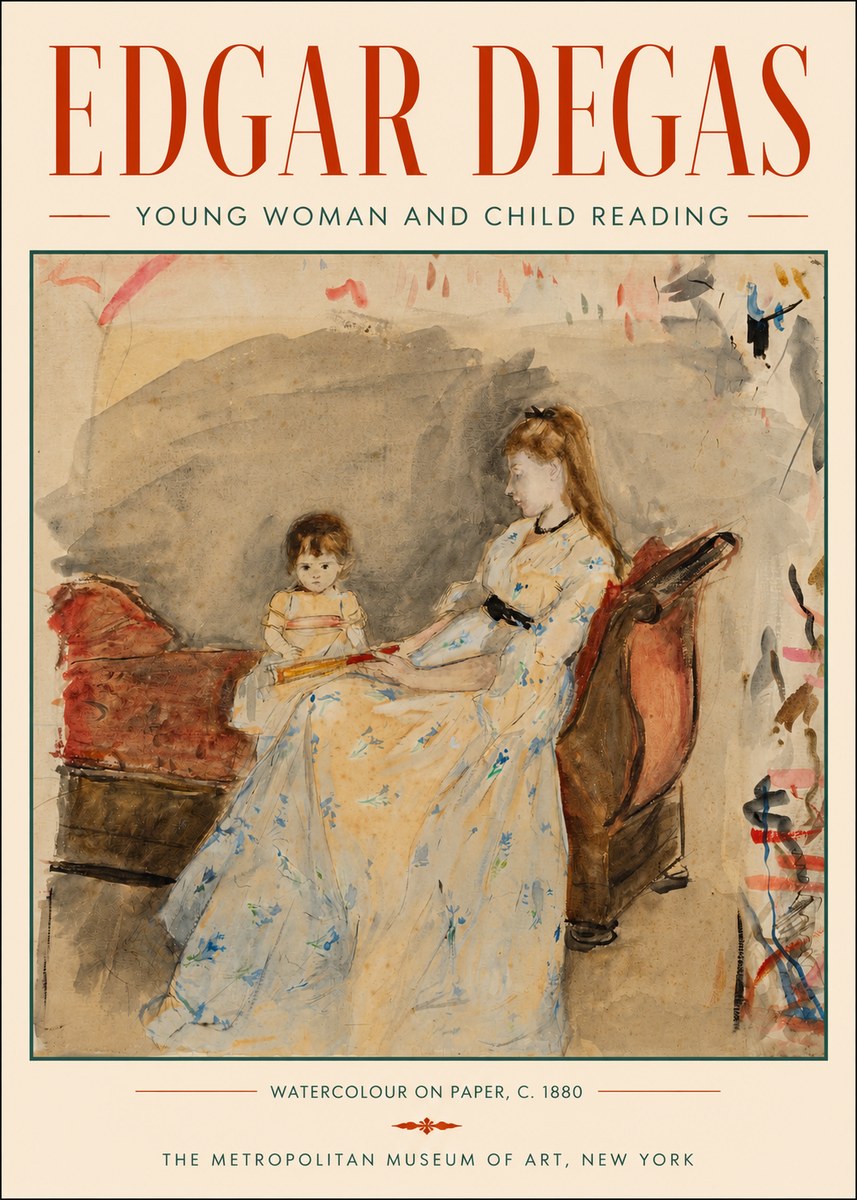Edgar Degas Young Woman and Child Reading No3 - Póster