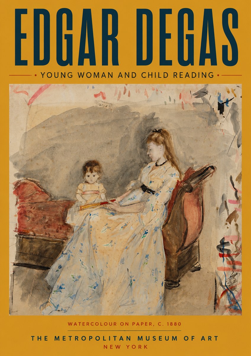 Edgar Degas Young Woman and Child Reading No4 - Póster