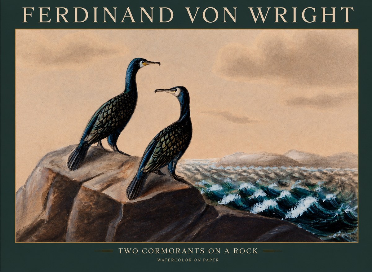 Ferdinand von Wright Two Cormorants on a Rock No1 - Póster