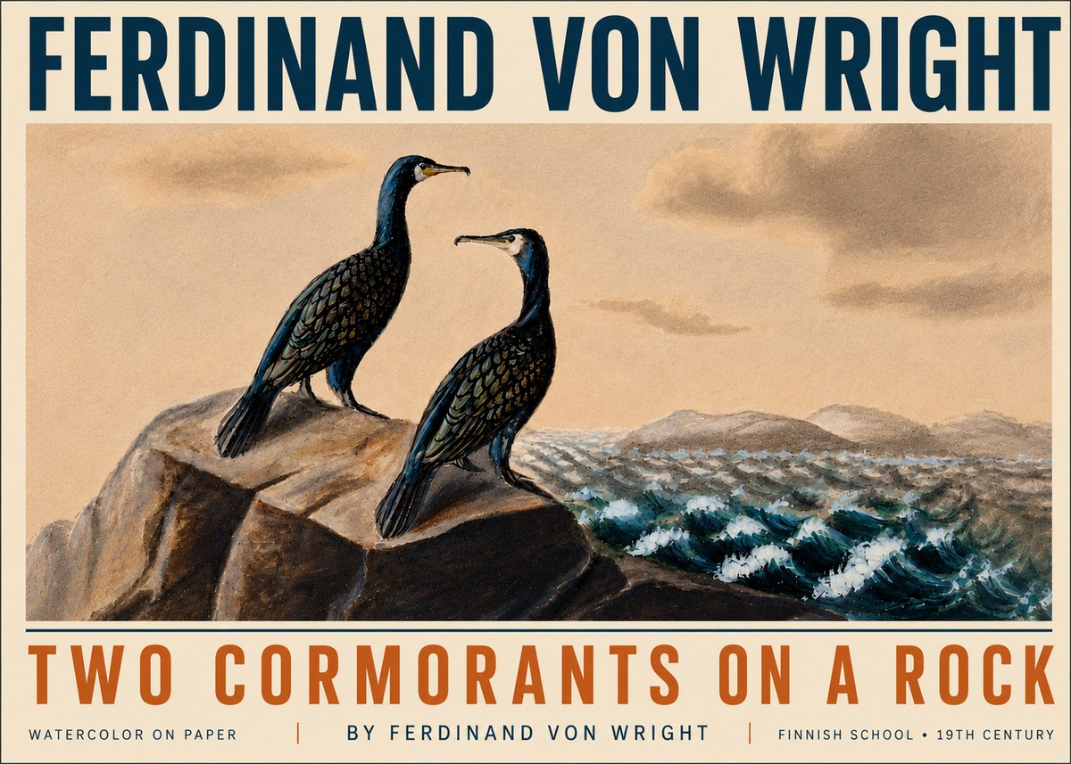 Ferdinand von Wright Two Cormorants on a Rock No5 - Póster