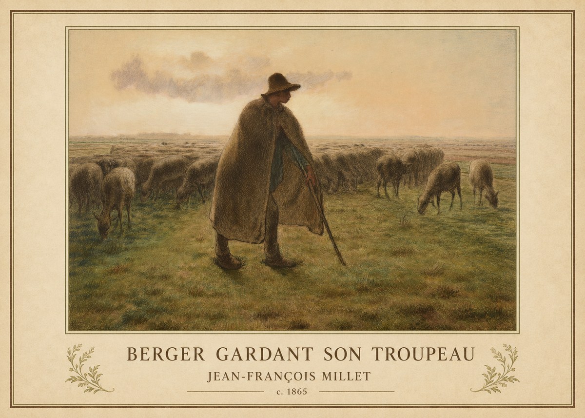 Jean-François Millet Berger Gardant Son Troupeau No1 - Póster