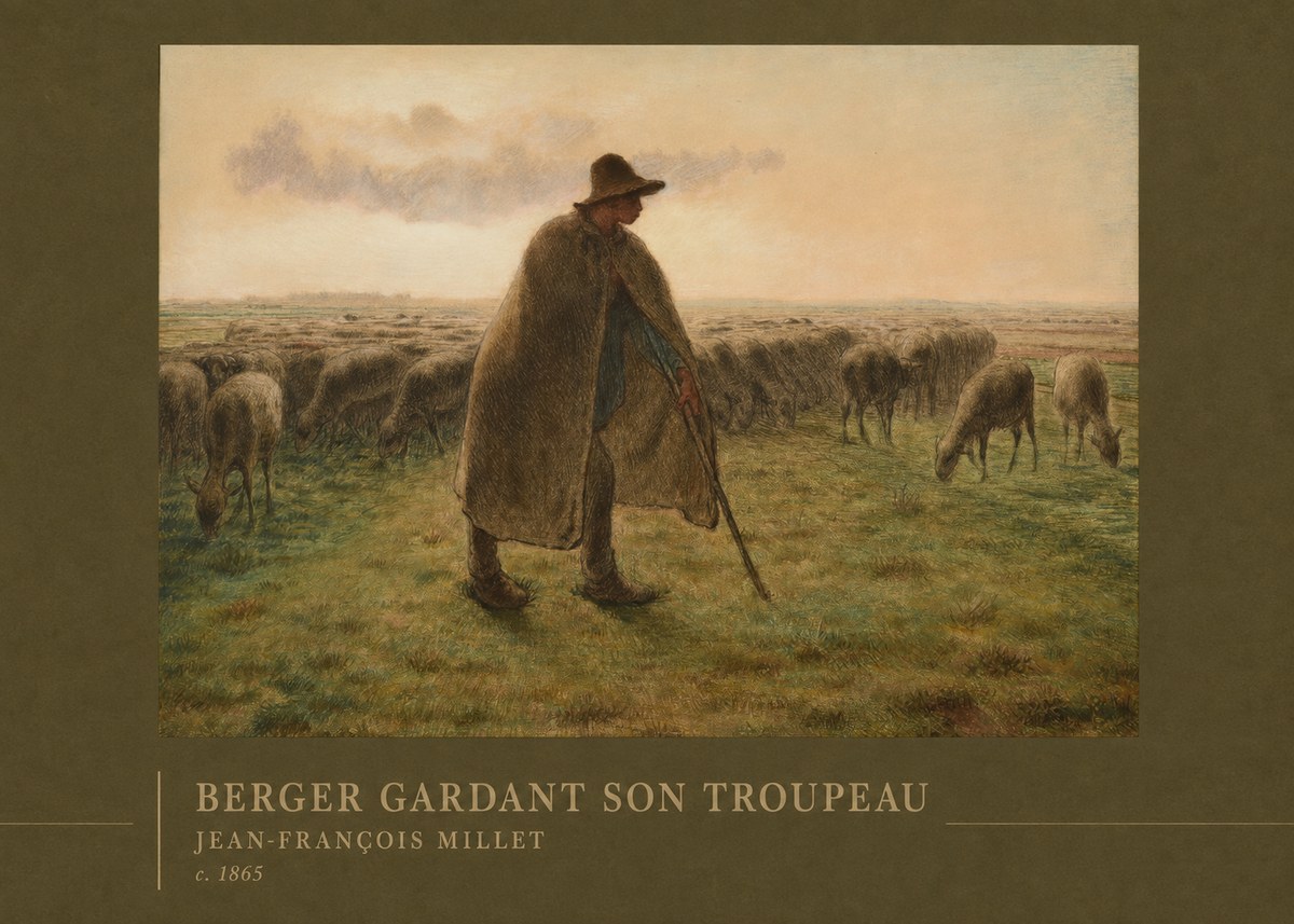 Jean-François Millet Berger Gardant Son Troupeau No2 - Póster