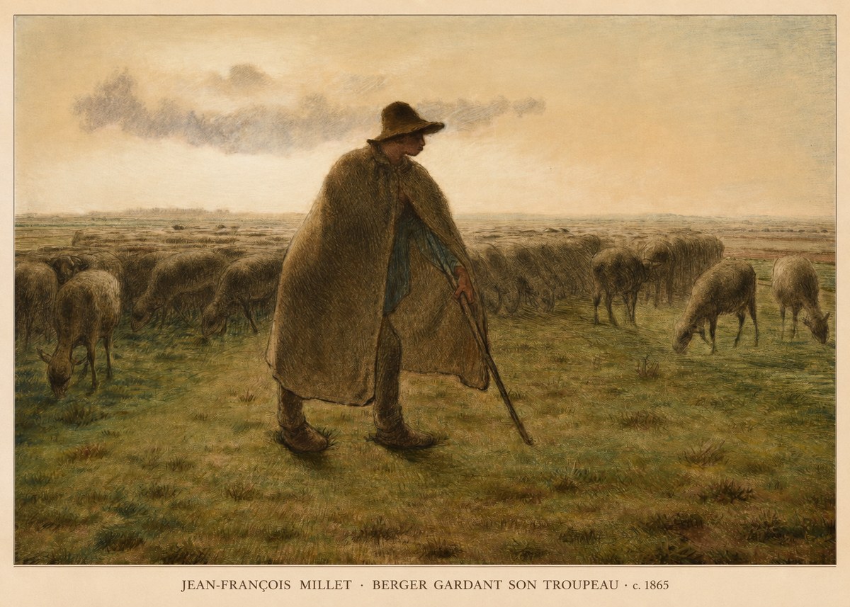 Jean-François Millet Berger Gardant Son Troupeau No6 - Póster