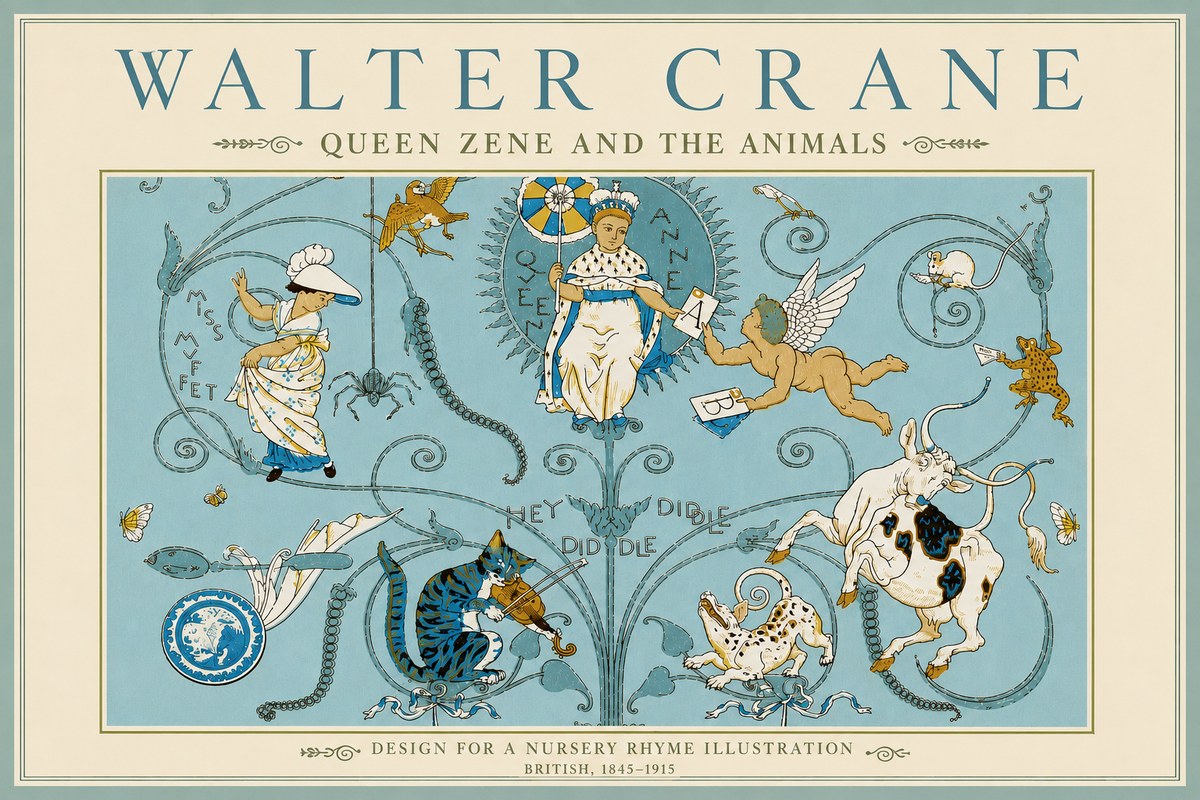 Walter Crane Queen Zene and the Animals No4 - Póster