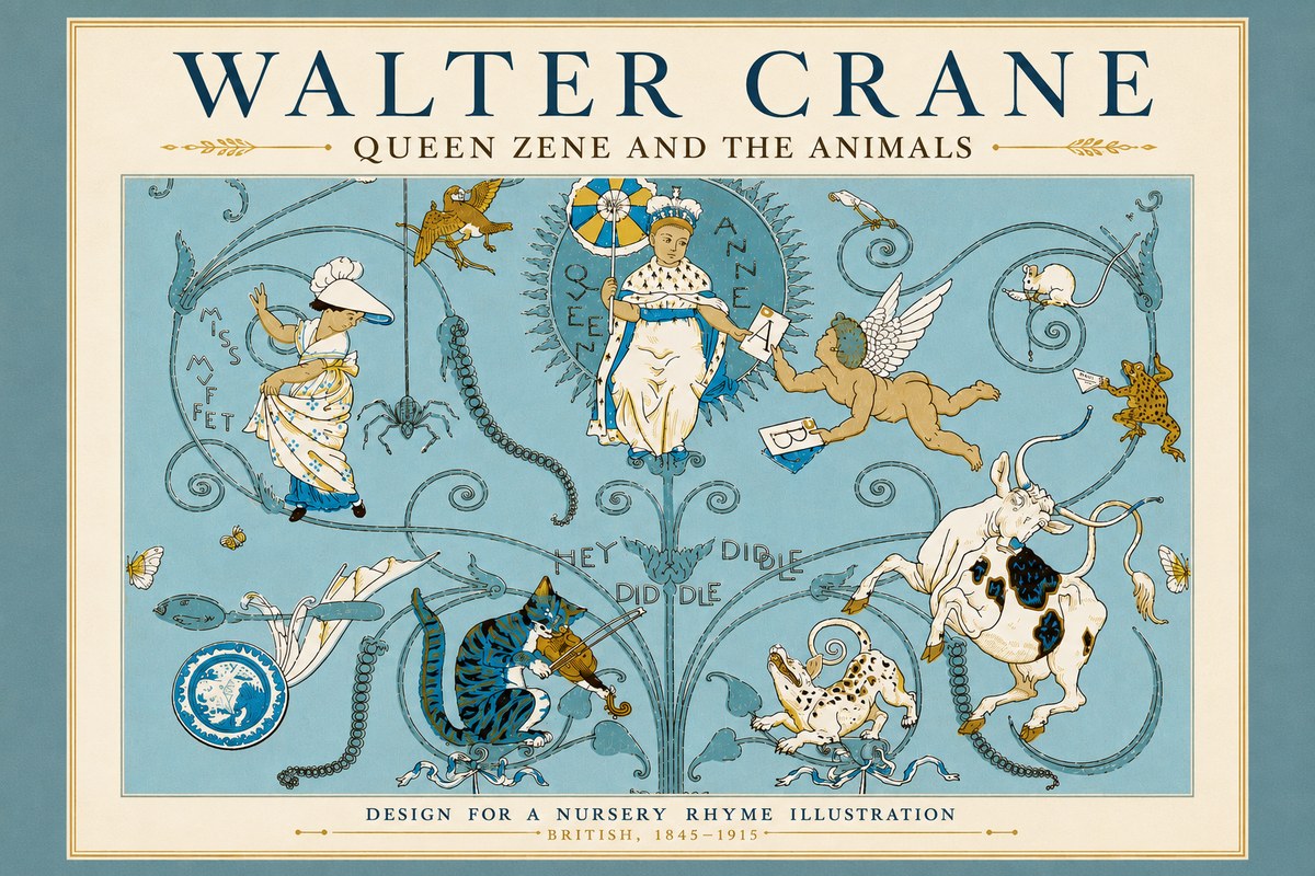 Walter Crane Queen Zene and the Animals No5 - Póster