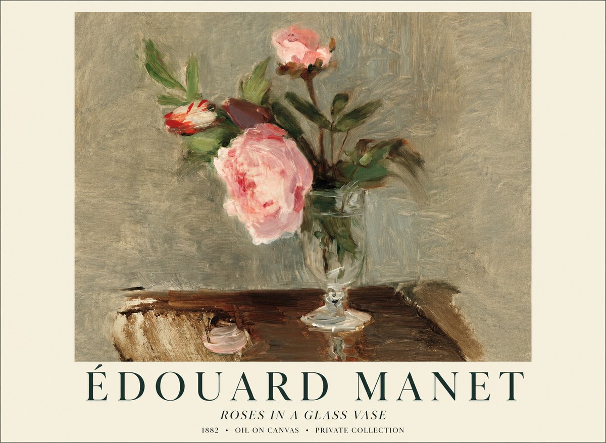 Édouard Manet Roses in a Glass Vase No1 - Póster