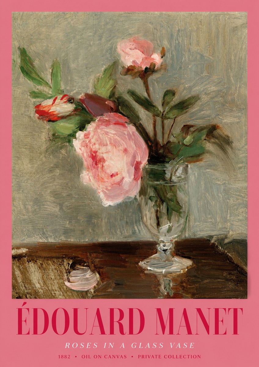 Édouard Manet Roses in a Glass Vase No2 - Póster