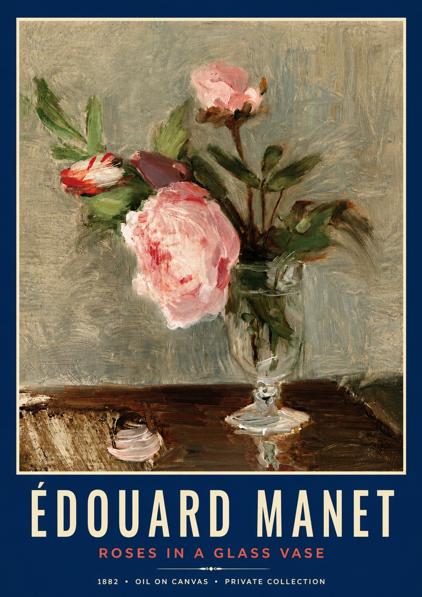 Édouard Manet Roses in a Glass Vase No3 - Póster
