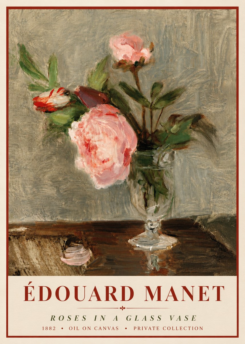Édouard Manet Roses in a Glass Vase No6 - Póster