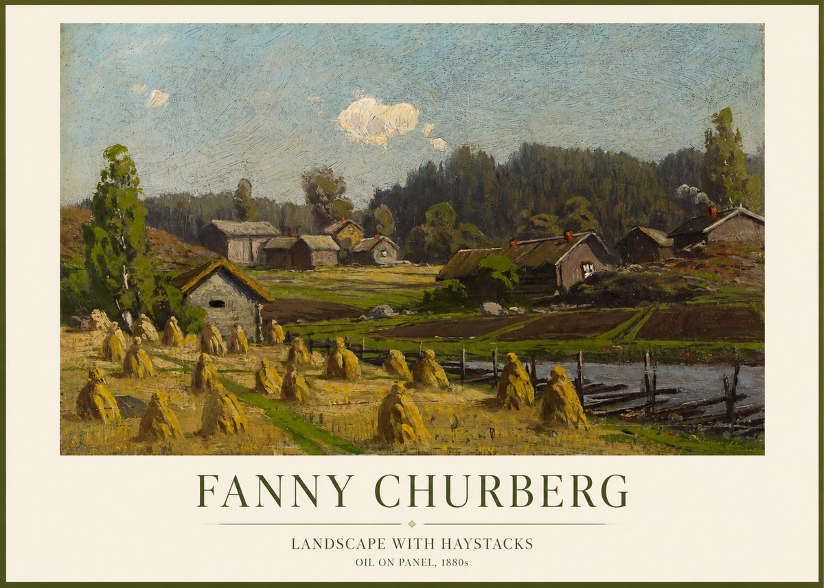 Fanny Churberg Landscape with Haystacks No1 - Póster