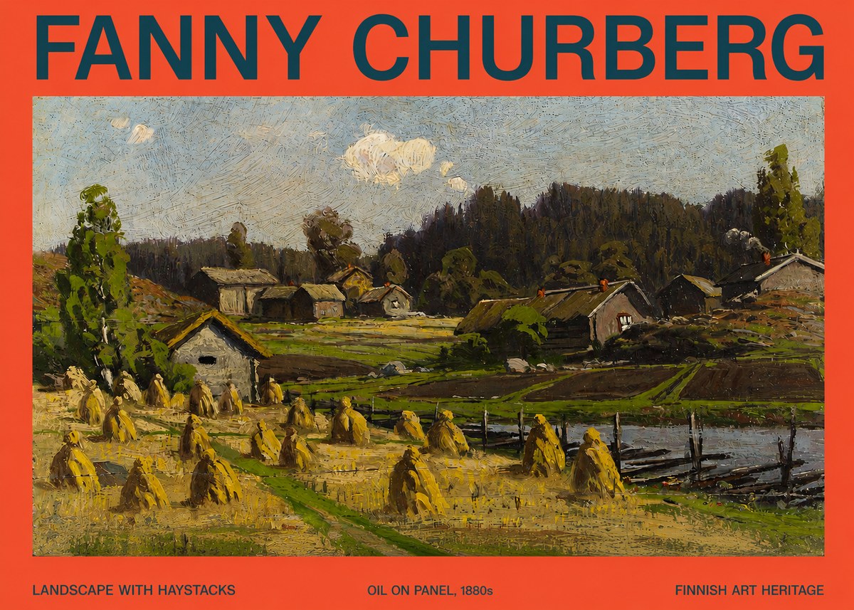 Fanny Churberg Landscape with Haystacks No2 - Póster