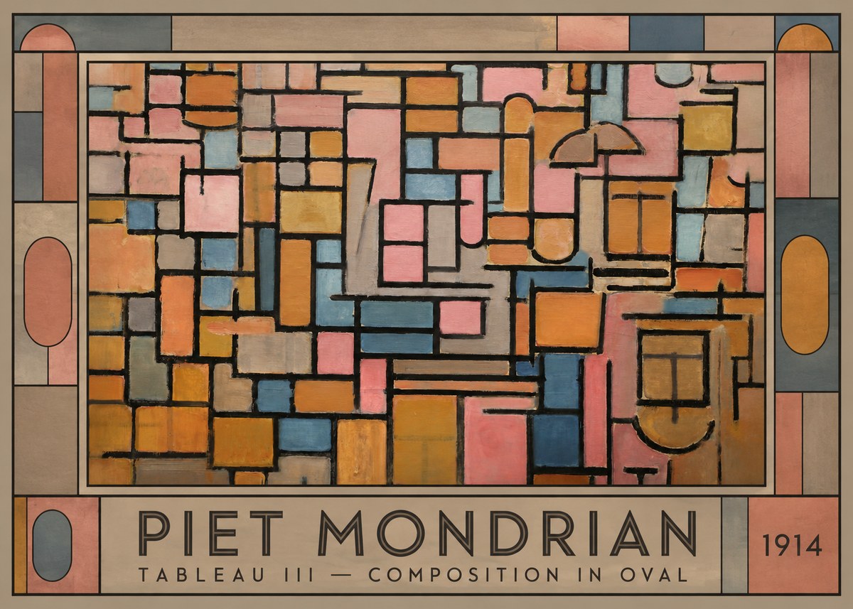Piet Mondrian Tableau Iii — Composition in Oval No1 - Póster