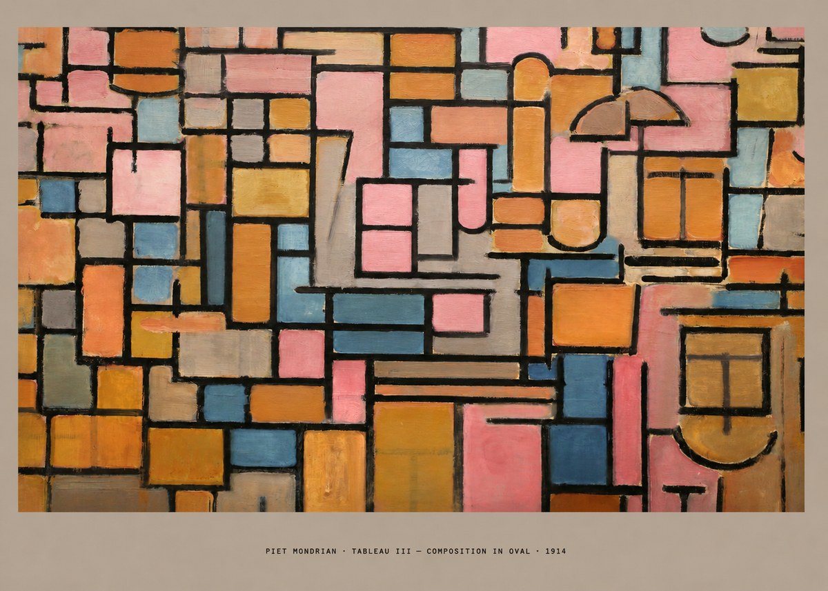 Piet Mondrian Tableau Iii — Composition in Oval No4 - Póster