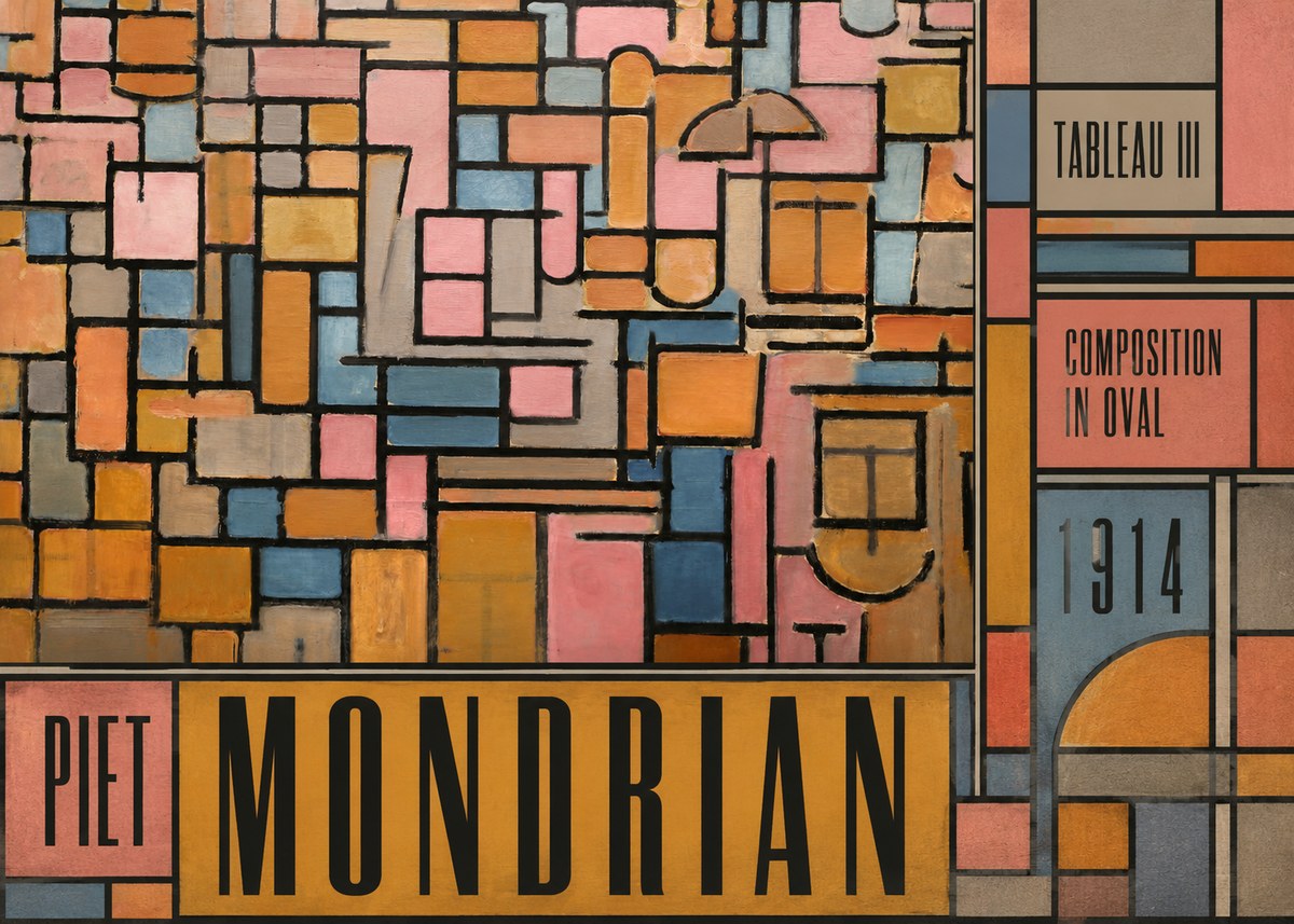Piet Mondrian Tableau Iii — Composition in Oval No5 - Póster