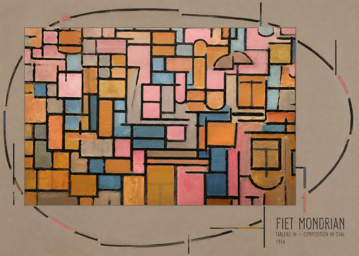 Piet Mondrian Tableau Iii — Composition in Oval No6 - Póster