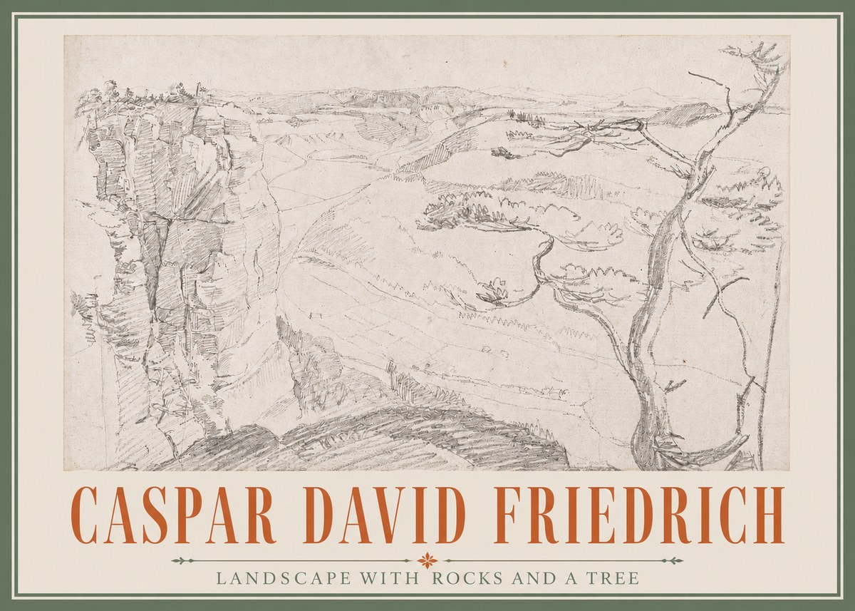 Caspar David Friedrich Landscape with Rocks and a Tree No3 - Póster