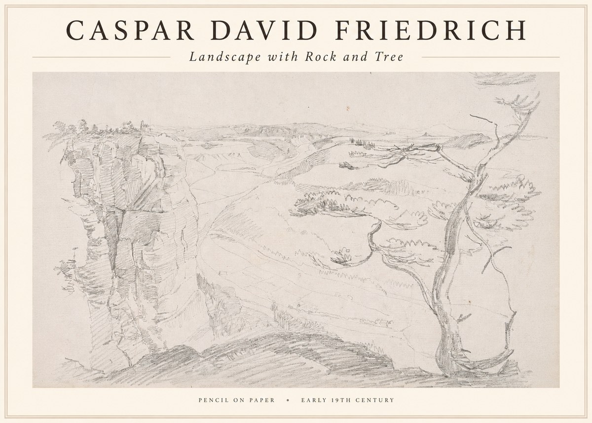 Caspar David Friedrich Landscape with Rocks and a Tree No4 - Póster