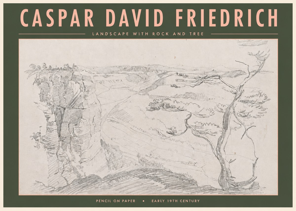 Caspar David Friedrich Landscape with Rocks and a Tree No5 - Póster