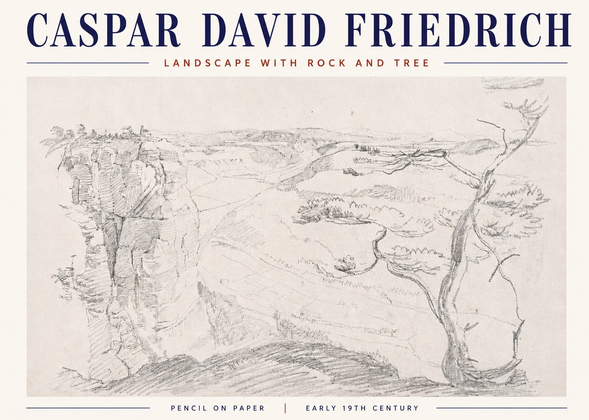 Caspar David Friedrich Landscape with Rocks and a Tree No6 - Póster