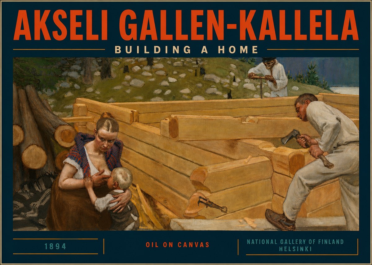Akseli Gallen-Kallela Building a Home No5 - Póster