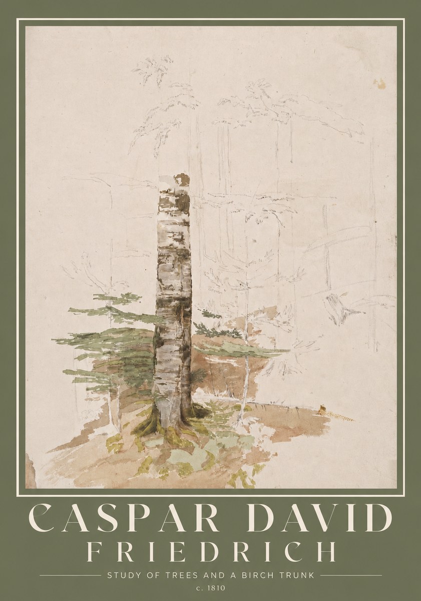 Caspar David Friedrich Study of Trees and a Birch Trunk No2 - Póster