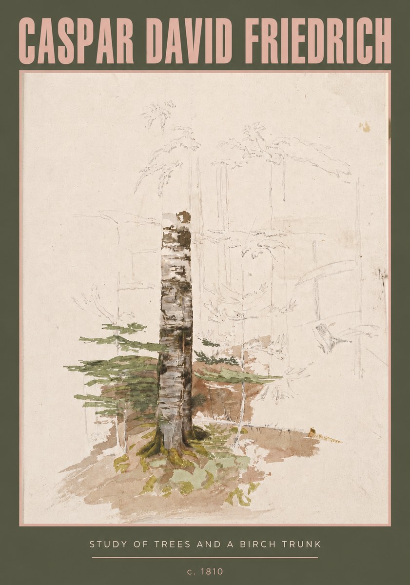 Caspar David Friedrich Study of Trees and a Birch Trunk No3 - Póster