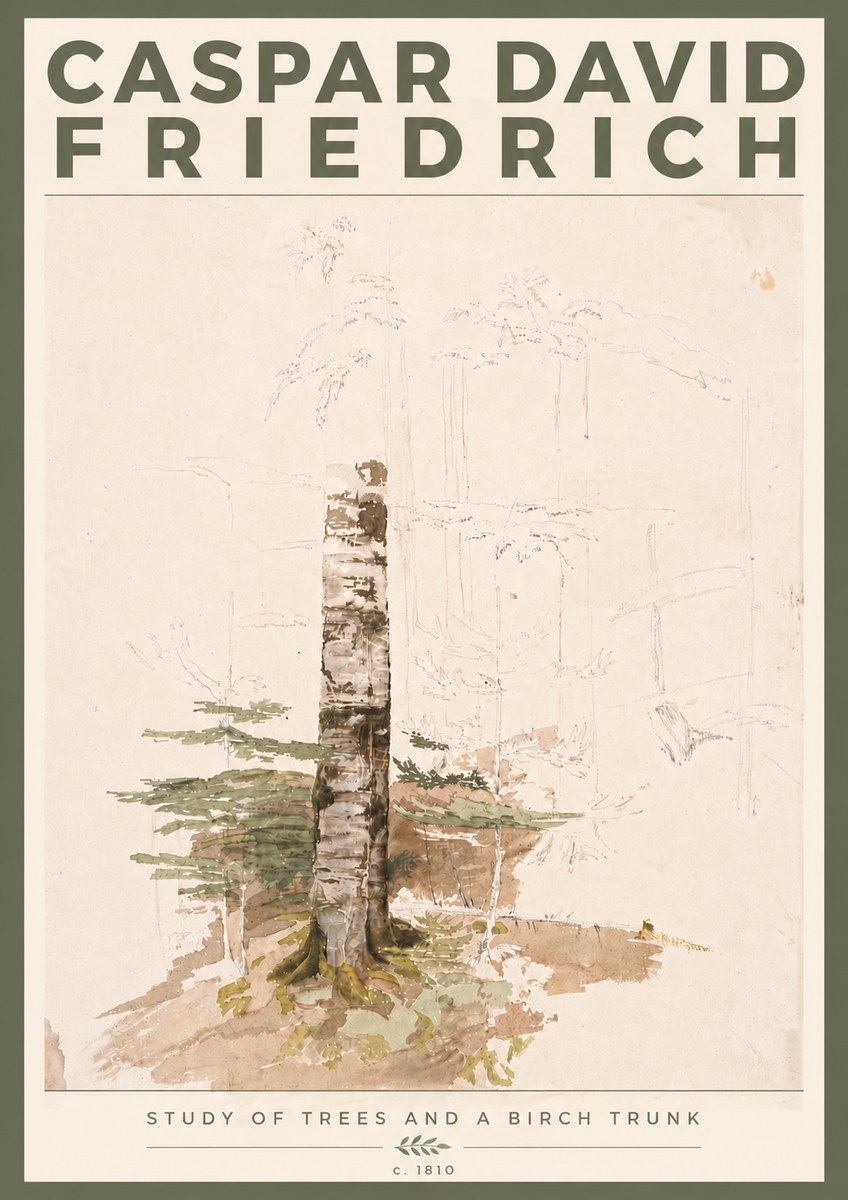 Caspar David Friedrich Study of Trees and a Birch Trunk No6 - Póster