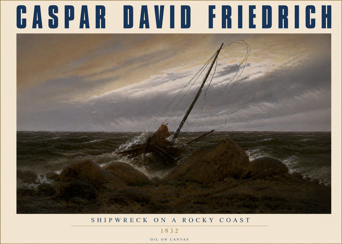 Caspar David Friedrich Shipwreck on a Rocky Coast No4 - Póster