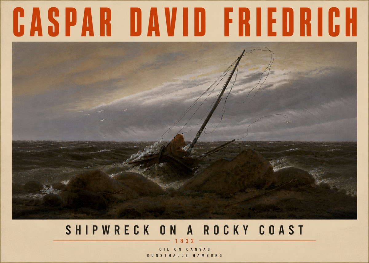Caspar David Friedrich Shipwreck on a Rocky Coast No5 - Póster