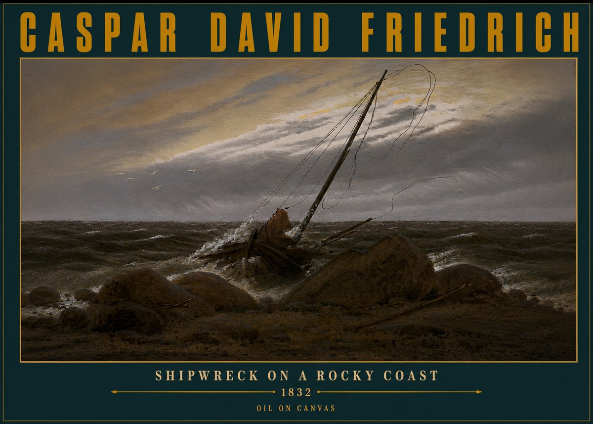 Caspar David Friedrich Shipwreck on a Rocky Coast No6 - Póster